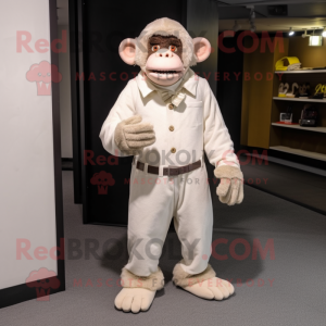 White Chimpanzee mascot costume character dressed with a Corduroy Pants and Lapel pins