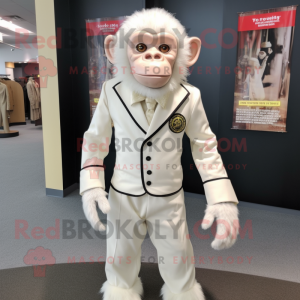 White Chimpanzee mascot costume character dressed with a Corduroy Pants and Lapel pins