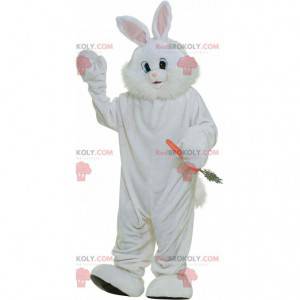 Mascotte de lapin blanc géant et poilu, costume de grand lapin