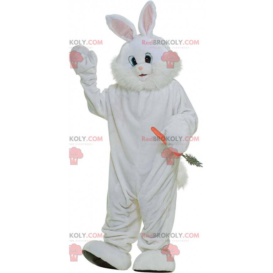 Mascota de conejo blanco gigante y peludo, disfraz de conejo