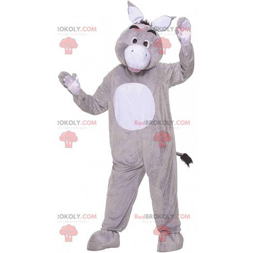 Mascotte d'âne gris et blanc, costume de bourrique géante -
