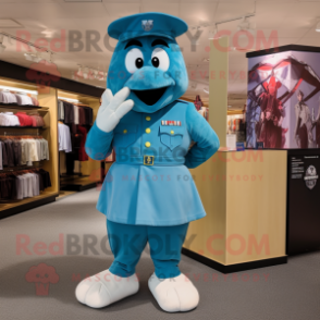 Teal Air Force Soldier mascot costume character dressed with a A-Line Skirt and Cummerbunds