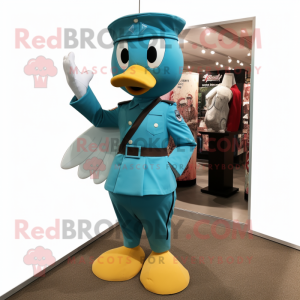 Teal Air Force Soldier mascot costume character dressed with a A-Line Skirt and Cummerbunds