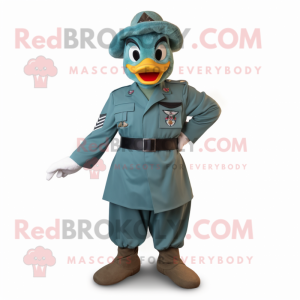 Teal Air Force Soldier mascot costume character dressed with a A-Line Skirt and Cummerbunds