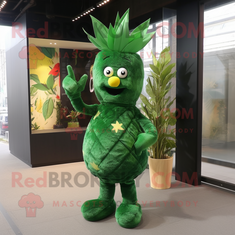 Forest Green Pineapple mascot costume character dressed with a A-Line Dress and Cufflinks