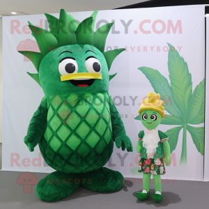 Forest Green Pineapple mascot costume character dressed with a A-Line Dress and Cufflinks