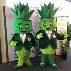 Forest Green Pineapple mascot costume character dressed with a A-Line Dress and Cufflinks