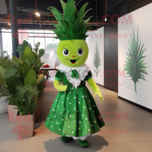 Forest Green Pineapple mascot costume character dressed with a A-Line Dress and Cufflinks