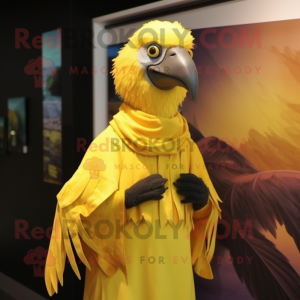 Yellow Vulture mascot costume character dressed with a Blouse and Wraps