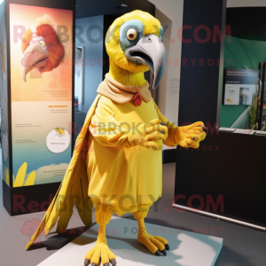 Yellow Vulture mascot costume character dressed with a Blouse and Wraps