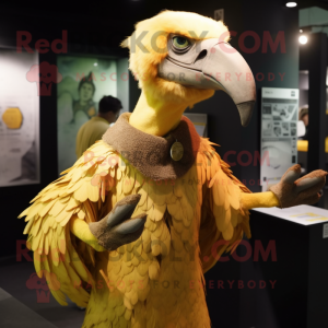 Yellow Vulture mascot costume character dressed with a Blouse and Wraps