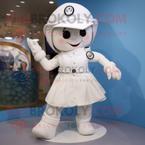 White Para Commando mascot costume character dressed with a Circle Skirt and Berets