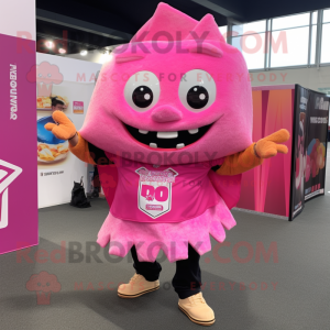 Pink Nachos mascot costume character dressed with a Joggers and Cummerbunds