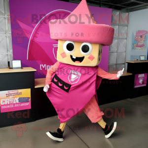 Pink Nachos mascot costume character dressed with a Joggers and Cummerbunds