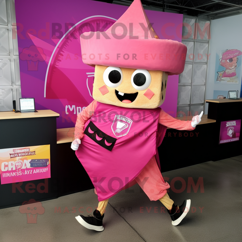 Pink Nachos mascot costume character dressed with a Joggers and Cummerbunds Pink Nachos mascot costume character dressed with a Joggers and Cummerbunds