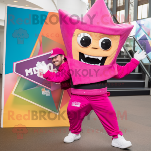 Pink Nachos mascot costume character dressed with a Joggers and Cummerbunds