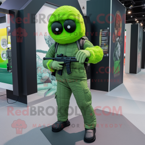 Green Sniper mascot costume character dressed with a Leggings and Backpacks