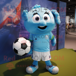 Cyan Soccer Goal mascot costume character dressed with a Henley Tee and Clutch bags