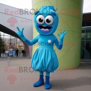 Cyan Cyclops mascot costume character dressed with a Midi Dress and Gloves