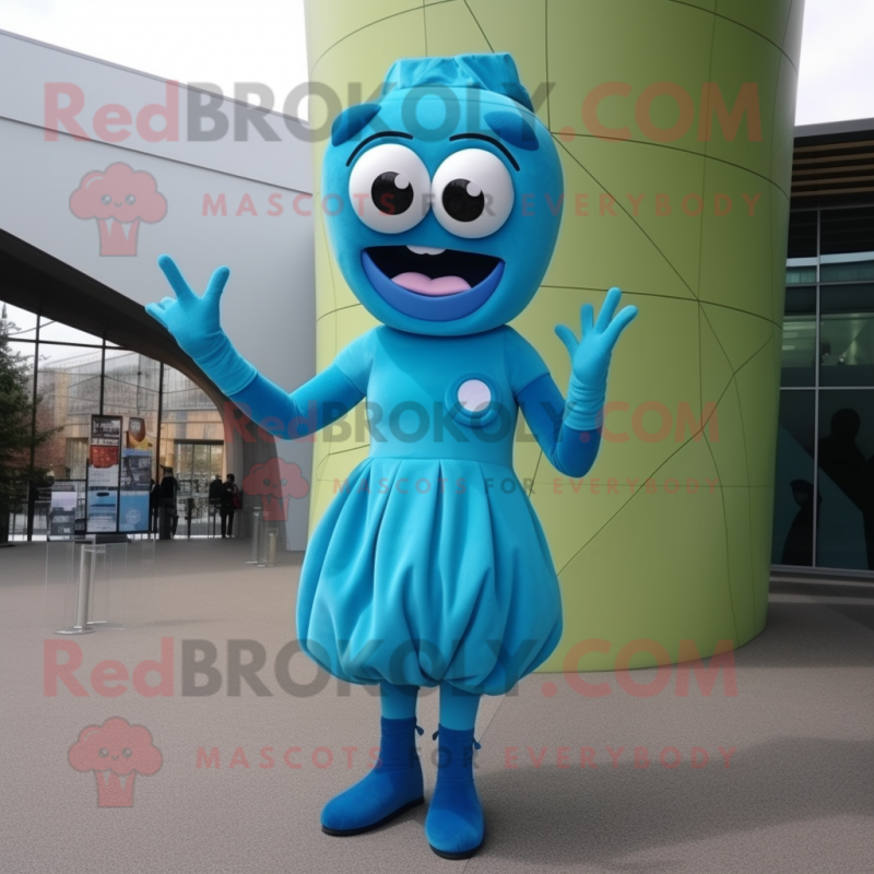 Cyan Cyclops mascot costume character dressed with a Midi Dress and Gloves Cyan Cyclops mascot costume character dressed with a Midi Dress and Gloves