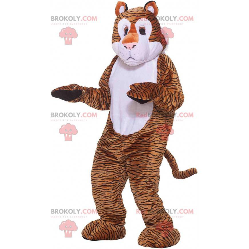 Brown and white tiger mascot with black lines - Redbrokoly.com