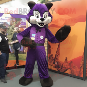 Purple Marten mascot costume character dressed with a Jumpsuit and Ties