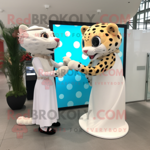 Cream Jaguar mascot costume character dressed with a Wedding Dress and Watches