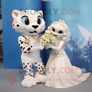 Cream Jaguar mascot costume character dressed with a Wedding Dress and Watches