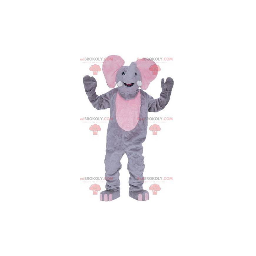 Gigantisk grå og rosa elefantmaskot - Redbrokoly.com