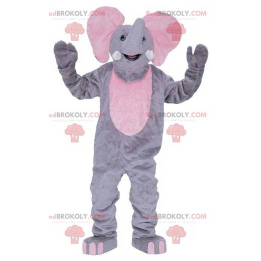 Kæmpe grå og lyserød elefantmaskot - Redbrokoly.com