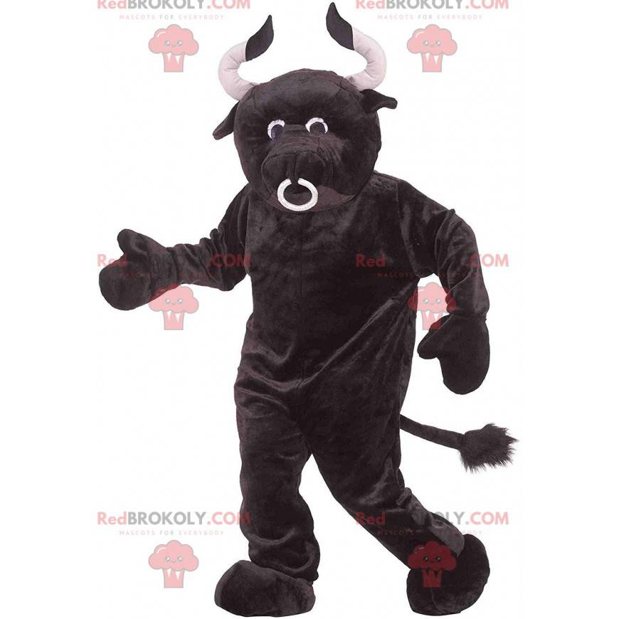 Mascotte de taureau avec de grandes cornes, costume de la ferme Mascotte de taureau avec de grandes cornes, costume de la ferme