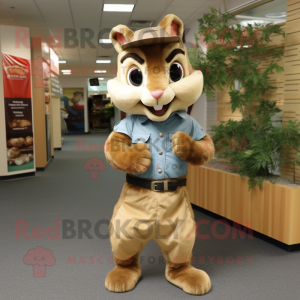 Beige Squirrel mascot costume character dressed with a Skinny Jeans and Cummerbunds