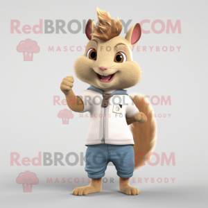 Beige Squirrel mascot costume character dressed with a Skinny Jeans and Cummerbunds