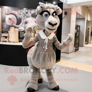 Gray Camel mascot costume character dressed with a Shift Dress and Bow ties
