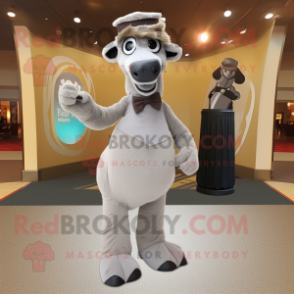 Gray Camel mascot costume character dressed with a Shift Dress and Bow ties