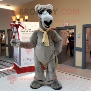 Gray Camel mascot costume character dressed with a Shift Dress and Bow ties