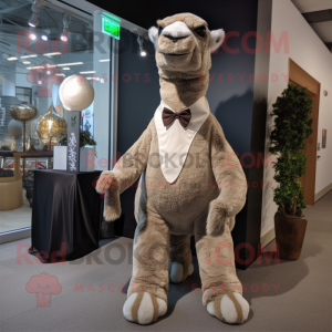 Gray Camel mascot costume character dressed with a Shift Dress and Bow ties