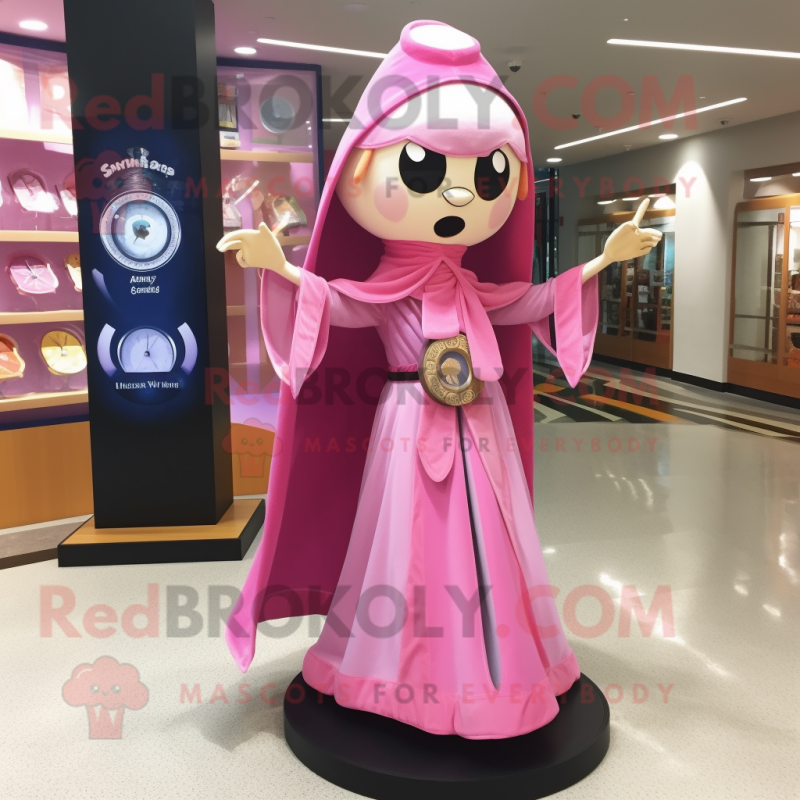 Pink Hourglass mascot costume character dressed with a Sheath Dress and Shawl pins