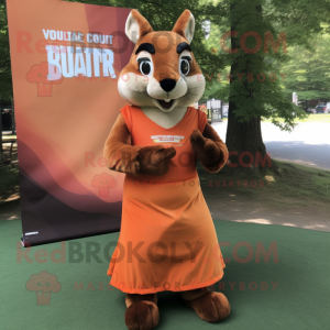 Rust Squirrel mascot costume character dressed with a Sheath Dress and Cummerbunds