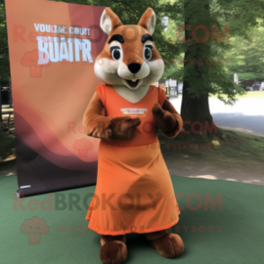 Rust Squirrel mascot costume character dressed with a Sheath Dress and Cummerbunds