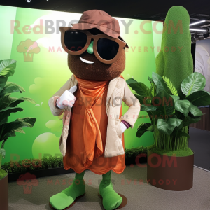 Rust Beanstalk mascot costume character dressed with a Cover-up and Sunglasses