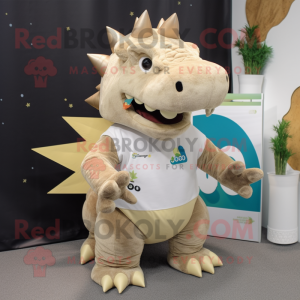 Beige Stegosaurus maskot...