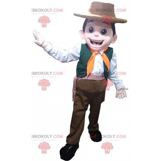 Farmer maskotka, chłop, uśmiechnięty rolnik kostium -