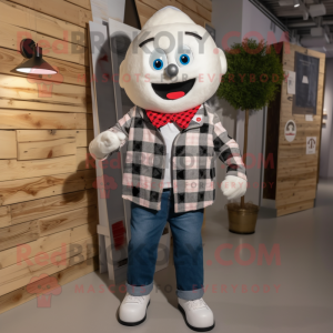 White Cod mascot costume character dressed with a Flannel Shirt and Lapel pins