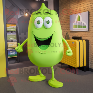Lime Green Ray mascot costume character dressed with a Graphic Tee and Briefcases