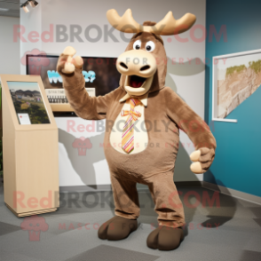 Tan Moose mascot costume character dressed with a Suit and Earrings