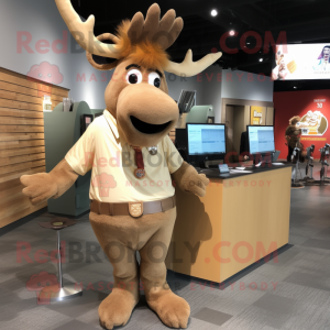 Tan Moose mascot costume character dressed with a Suit and Earrings