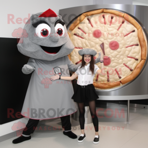 Gray Pizza Slice mascot costume character dressed with a Mini Skirt and Bracelet watches