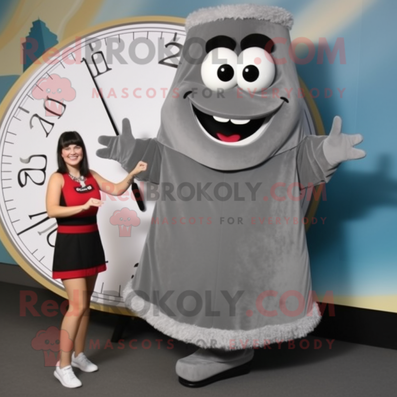 Gray Pizza Slice mascot costume character dressed with a Mini Skirt and Bracelet watches