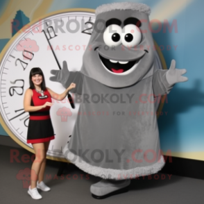 Gray Pizza Slice mascot costume character dressed with a Mini Skirt and Bracelet watches